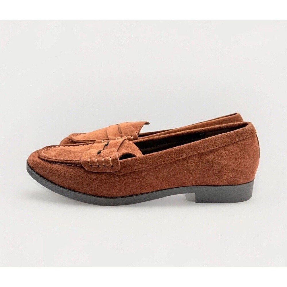 Soda Women's 7 Cognac Brown Faux Suede Kiltie Slip On Loafer Flat Moc Toe